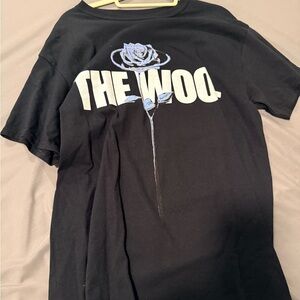 Black Graphic Tee with Blue Rose Design